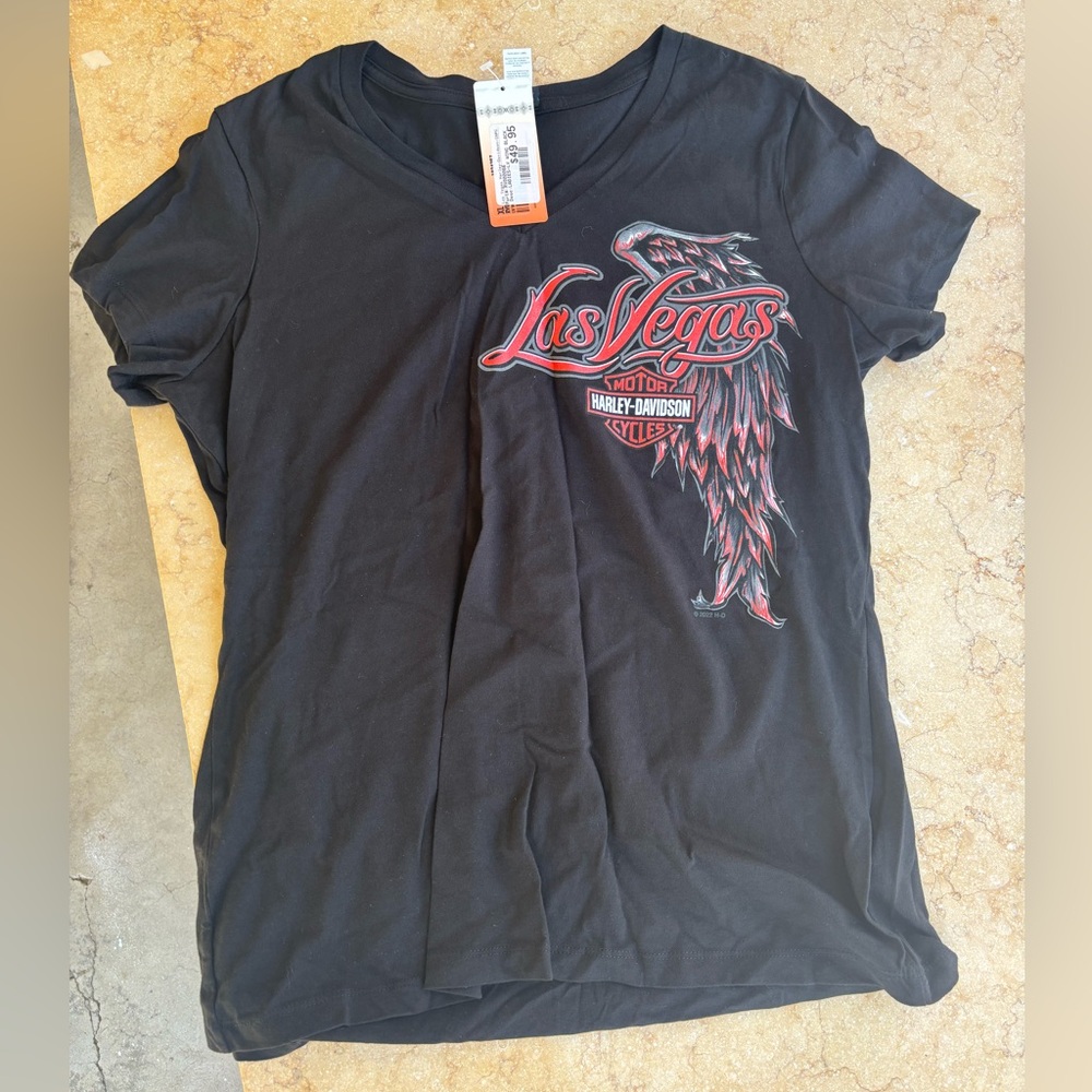 Harley Davidson black and blood orange t-shirt